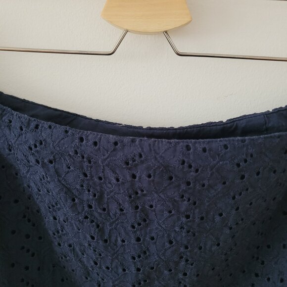 L.L.Bean Navy 100% Cotton Broderie Anglaise Mini Skirt-Size 14 - Picture 2 of 7